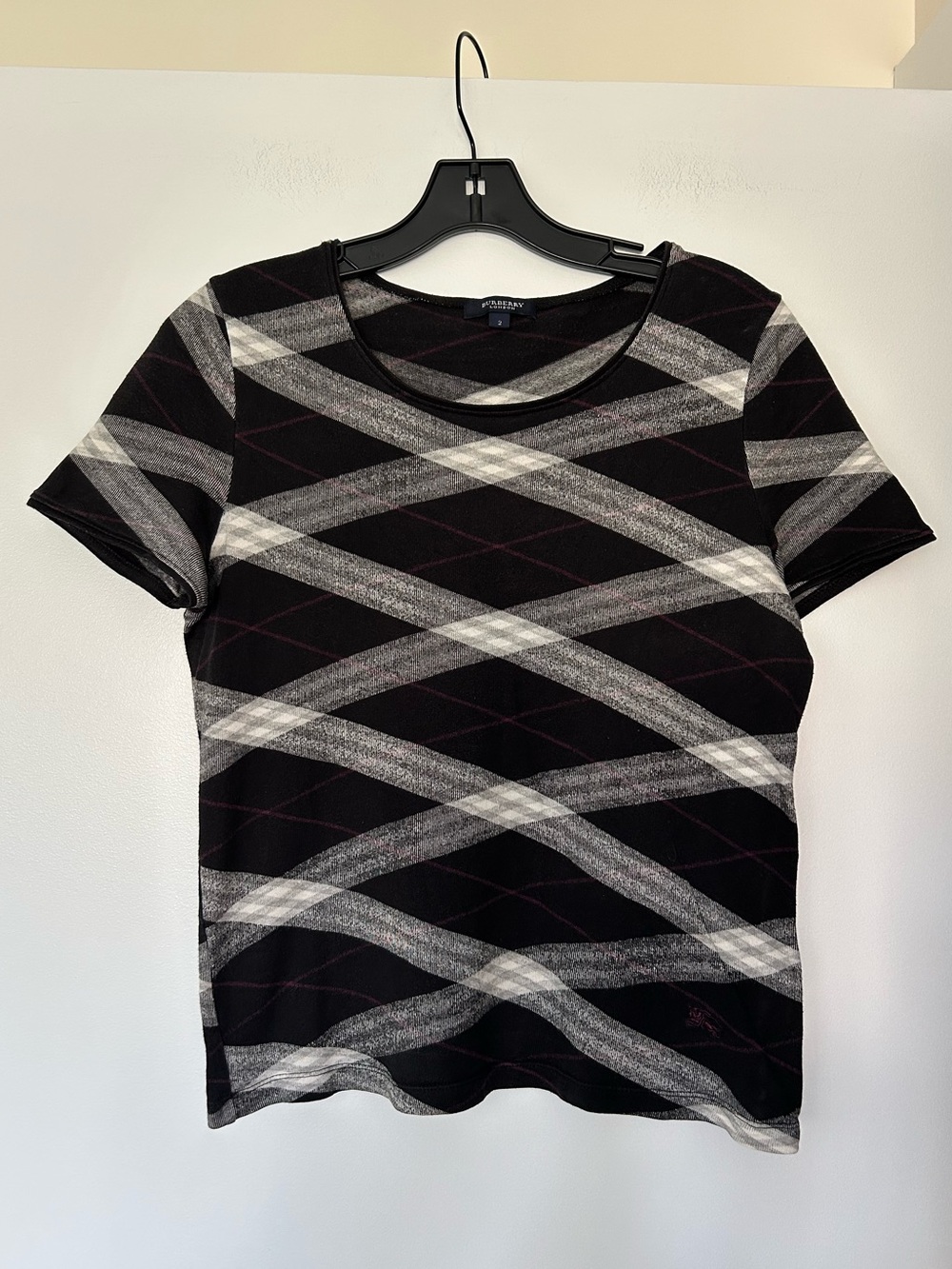 BURBERRY London Black & White Plaid T-Shirt - US 2 / XS